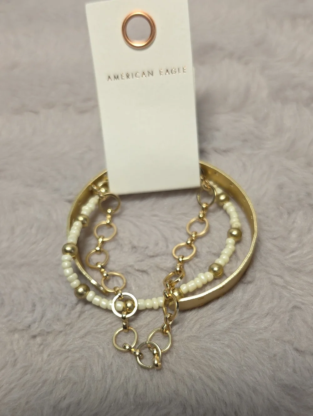 American Eagle Outfitters Gold and White Bracelet Stack